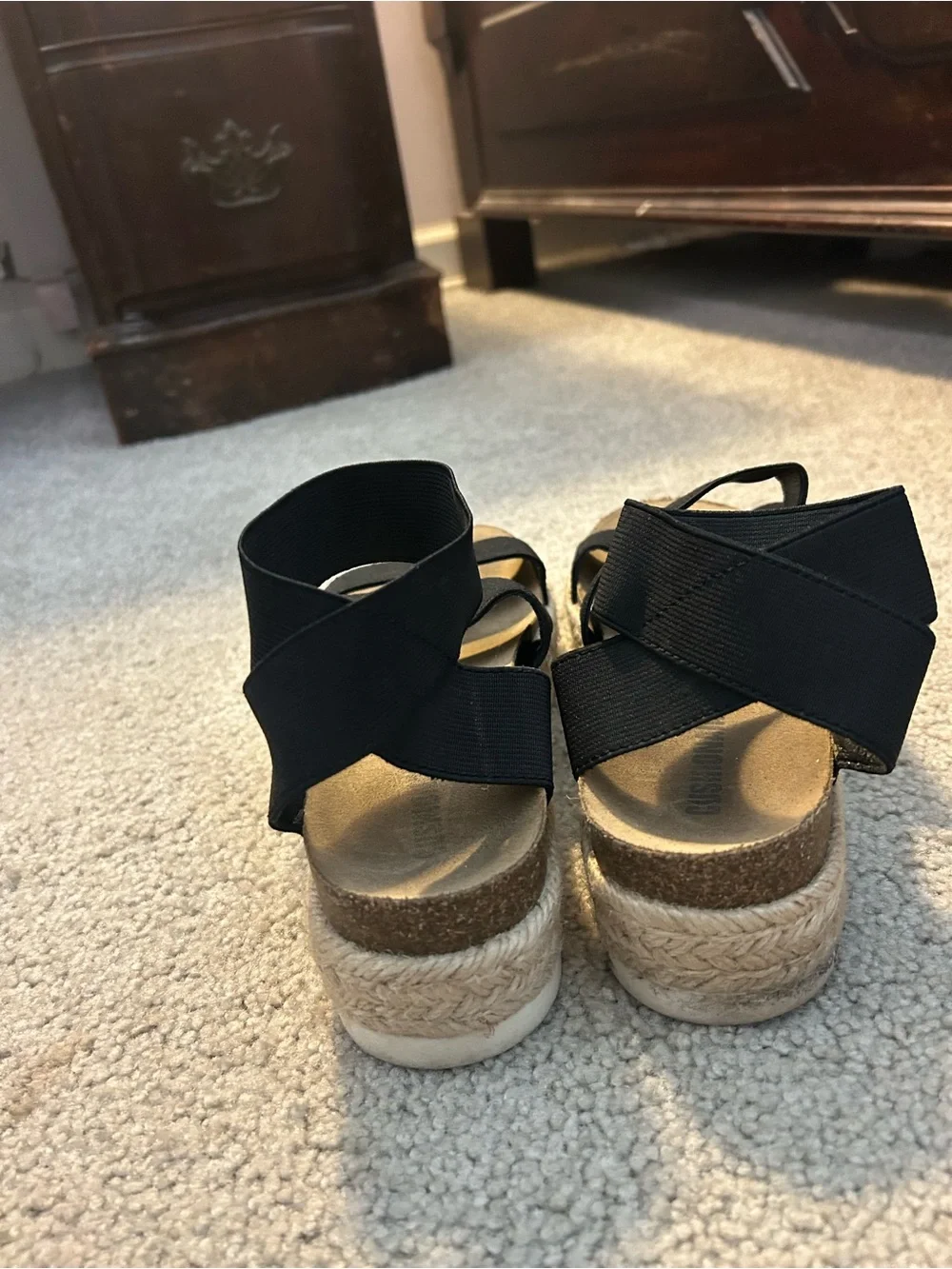 Black Elastic-Strap Platform Espadrille Sandals